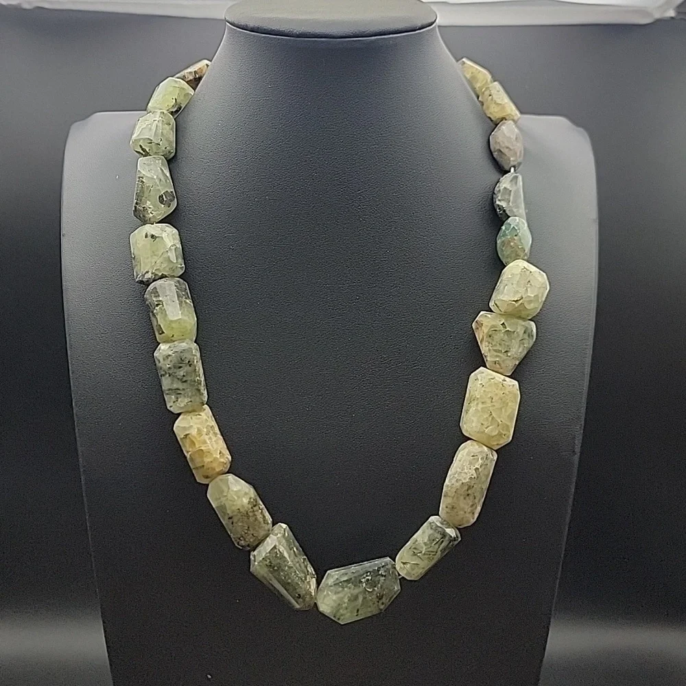 Faceted Agate Prehnite 734 Cts Beaded Natural Gemstone Necklace Unisex Crystal